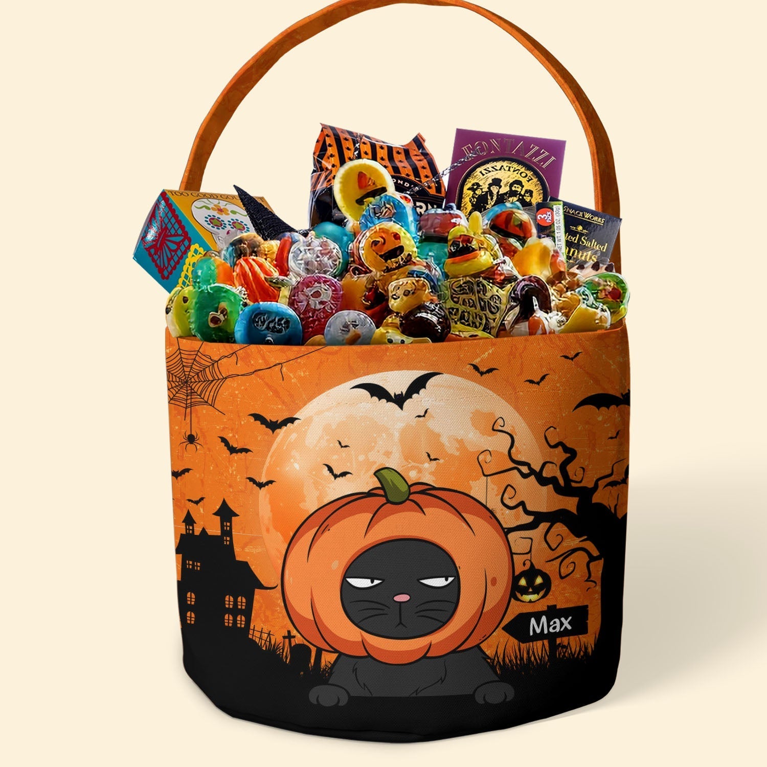 Cat Pumpkin Halloween Trick Or Treat Bag Personalized Halloween Spooky Basket7