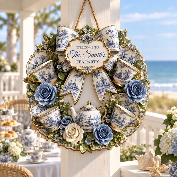 Welcome To Our Tea Party - Personalized Shape Metal Sign - Christmas Gift For Family