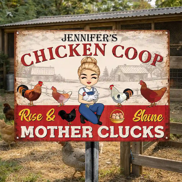 Chicken Coop Mother Cluckers   - Personalized Metal Sign - Gift For Farmer
