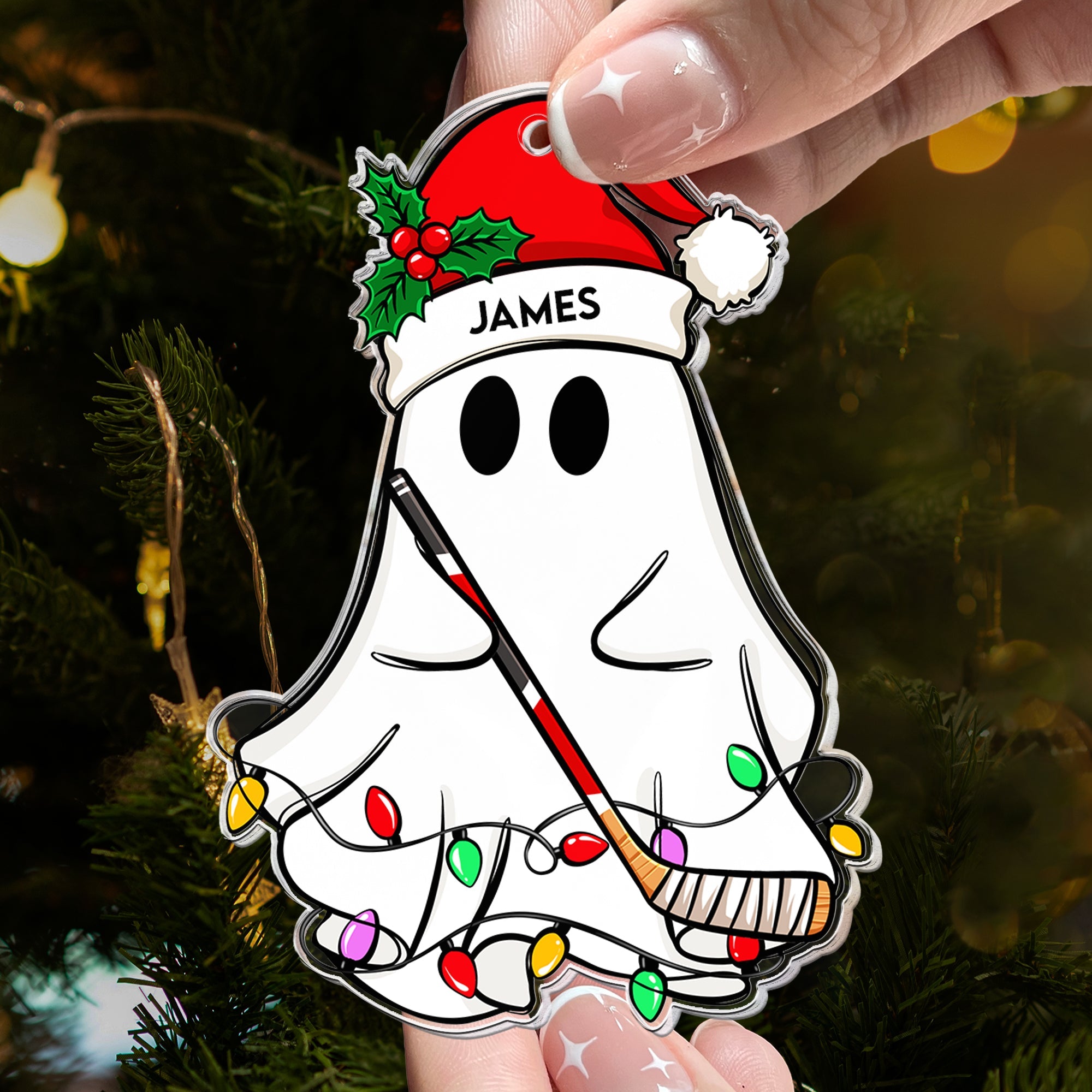 Christmas Ghost Hockey Version Personalized Acrylic Ornament_2