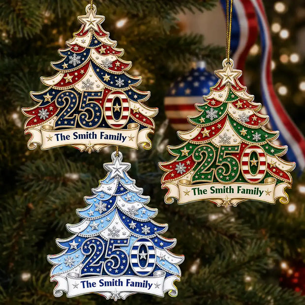 USA 250th Anniversary Patriotic Christmas Tree Gift For Family - Personalized Acrylic Ornament