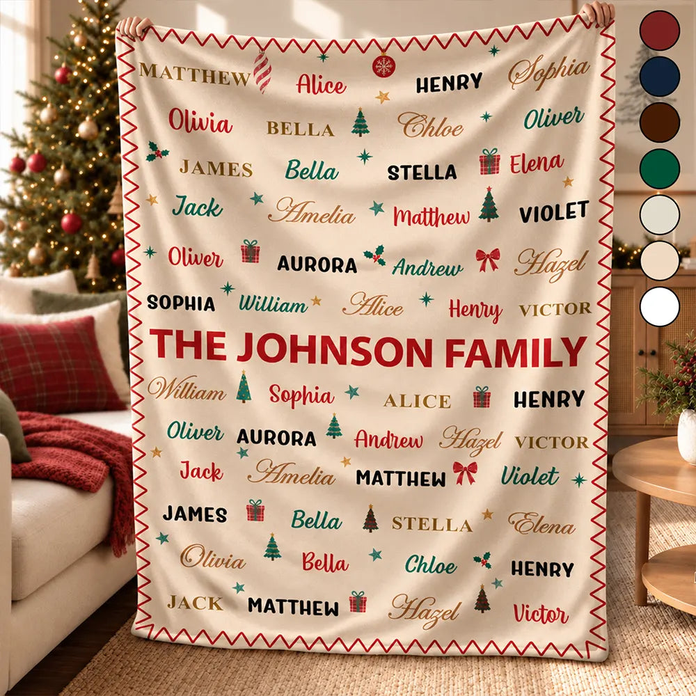ChristmasGiftForGrandmaMom PersonalizedFamily_MemberNamesWordArtChristmasFleeceBlanket_SherpaBlanket AT2378 VKT_2