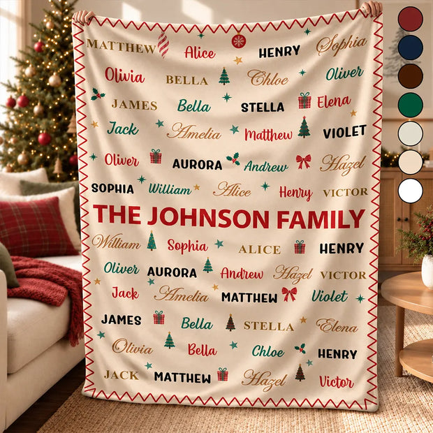 Christmas Gift For Family Grandma Mom - Personalized Family & Member Names Word Art Christmas Sherpa Blanket
