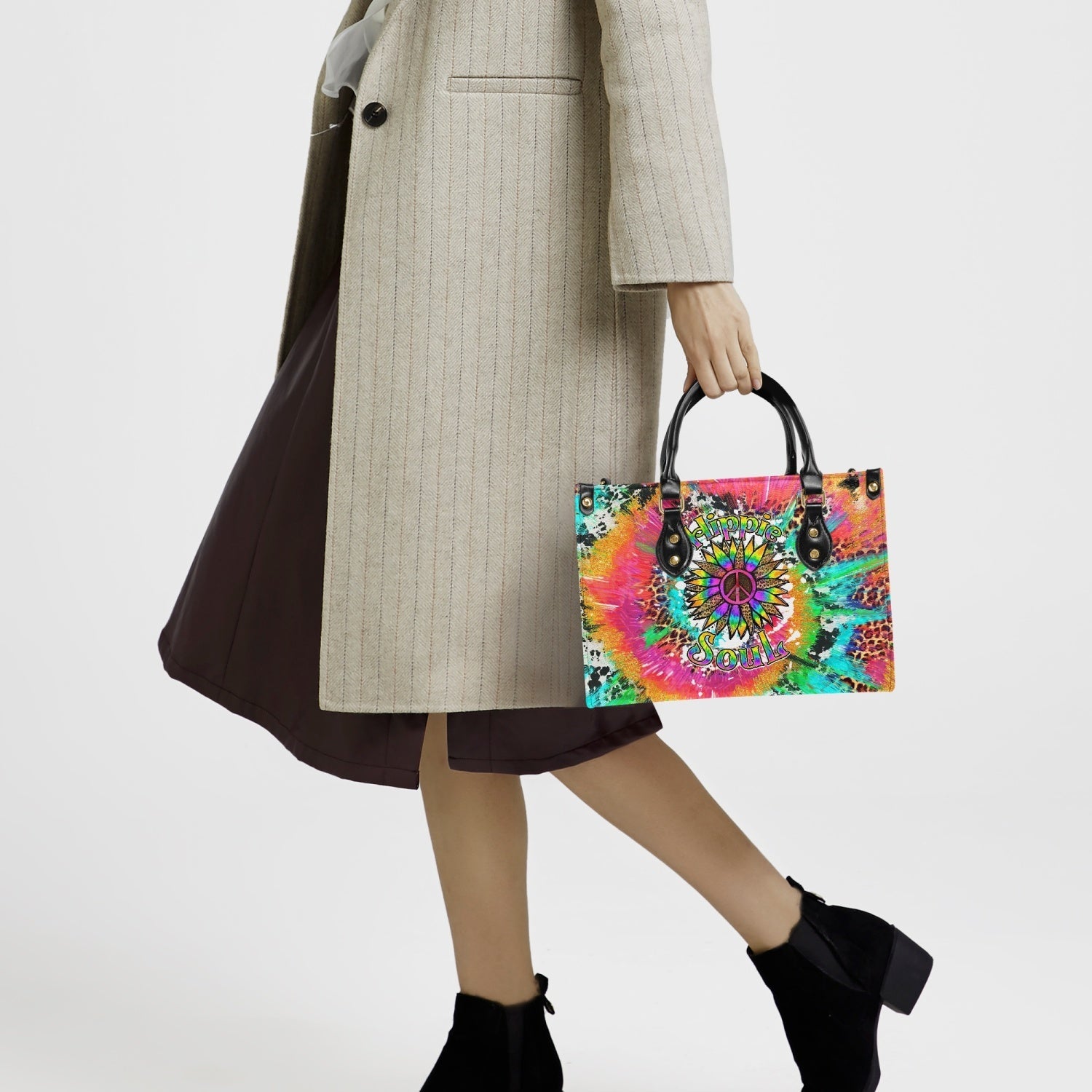 Colorful Hippie Soul Tie Dye Leopard Sunflower Peace Design for Women Leather Bag _5_ H4qe5