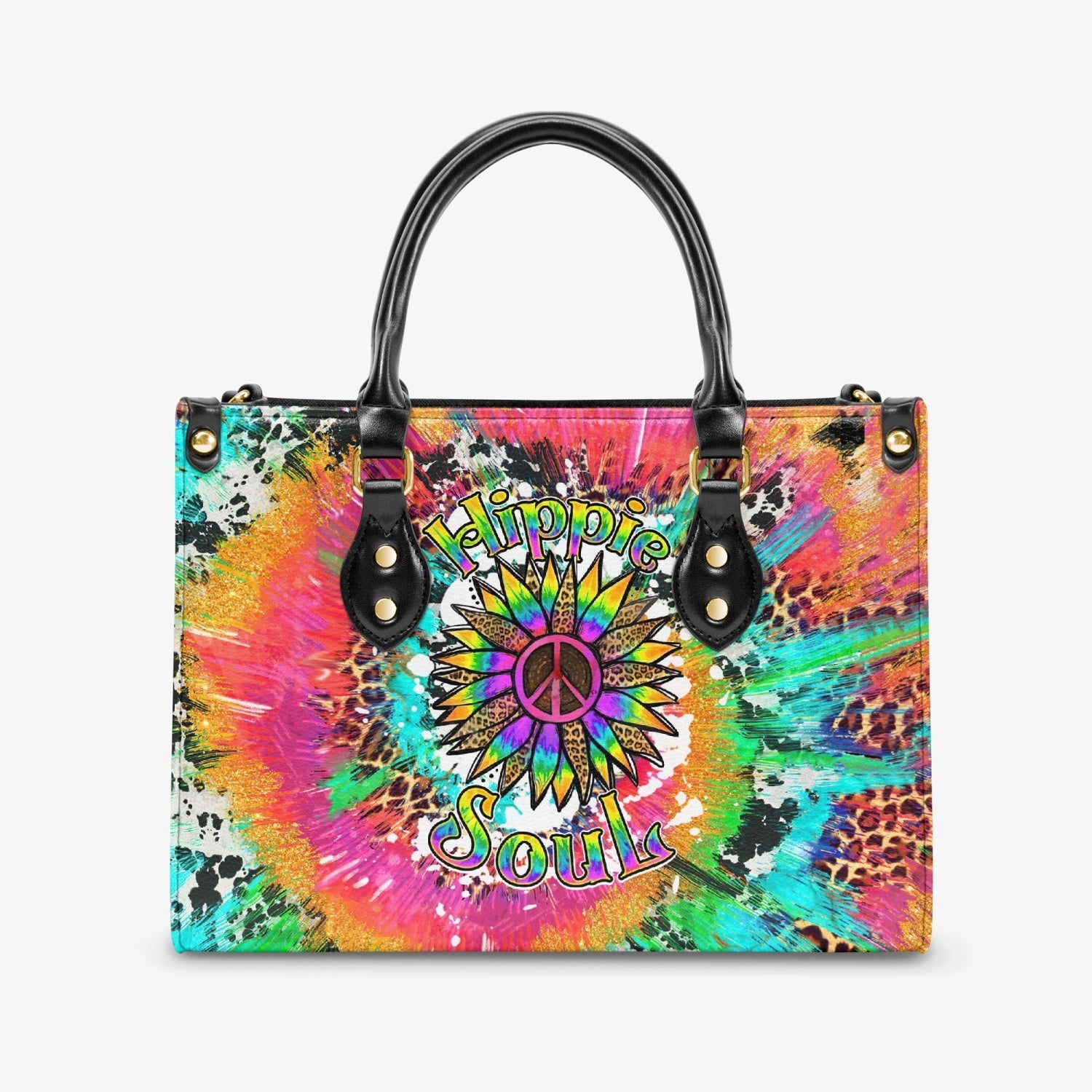 Colorful Hippie Soul Tie Dye Leopard Sunflower Peace Design for Women Leather Bag _6_ If2tP