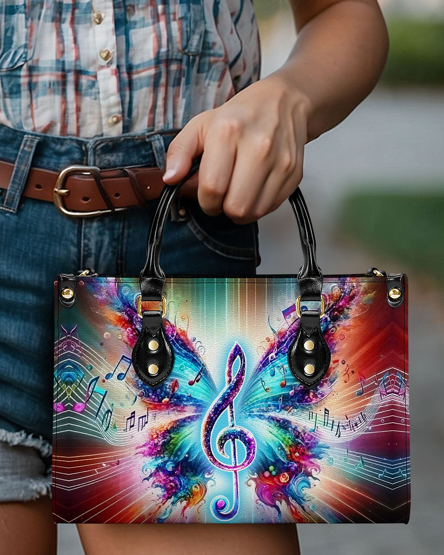 Colorful Music Note Butterfly Colorful Purse Hippie Leather Bag _2_ Ew4yk