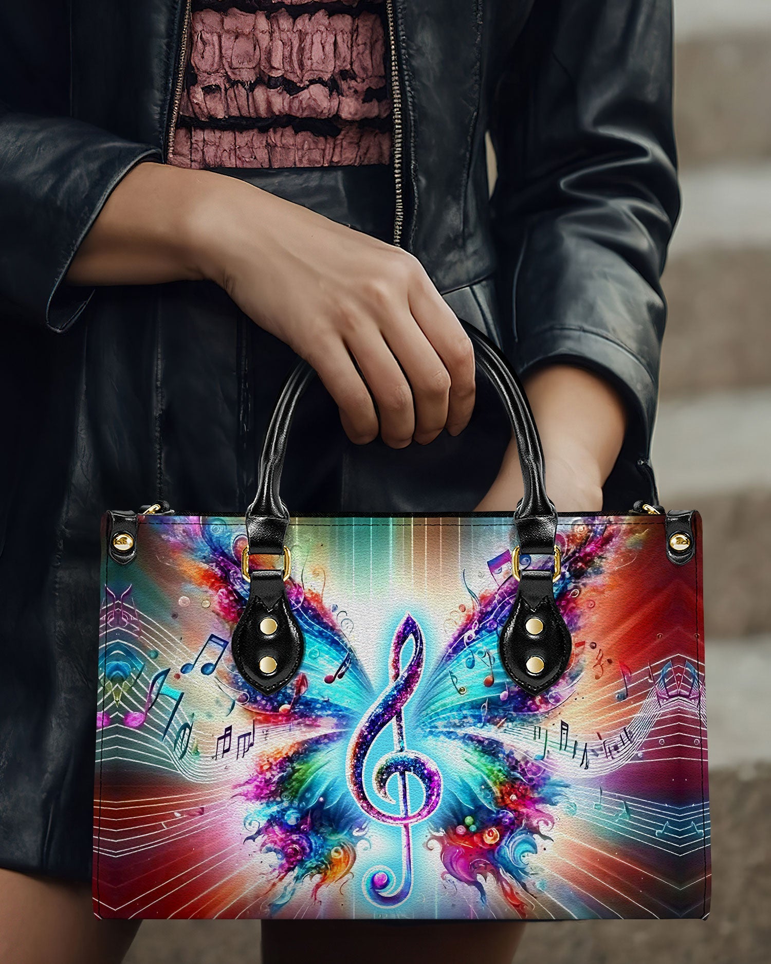 Colorful Music Note Butterfly Colorful Purse Hippie Leather Bag _6_ YMYSk