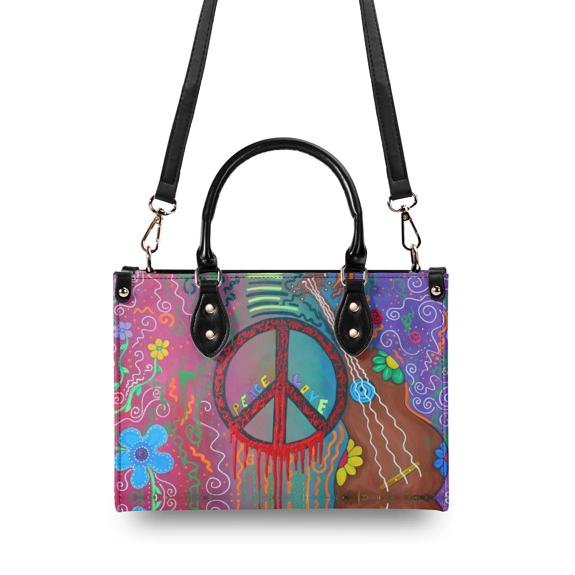 Colorful Peace and Love Graffiti Art Hippie Leather Bag Gift for Women _11_ DLjwr