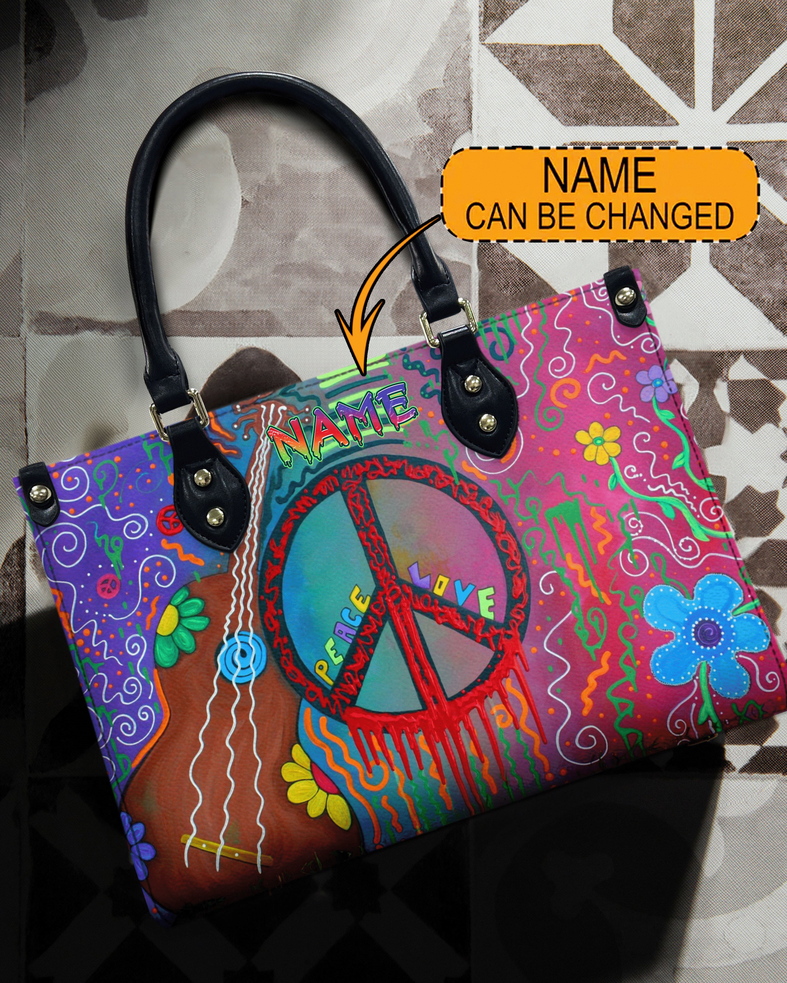 Colorful Peace and Love Graffiti Art Hippie Leather Bag Gift for Women _2_ O1EtJ