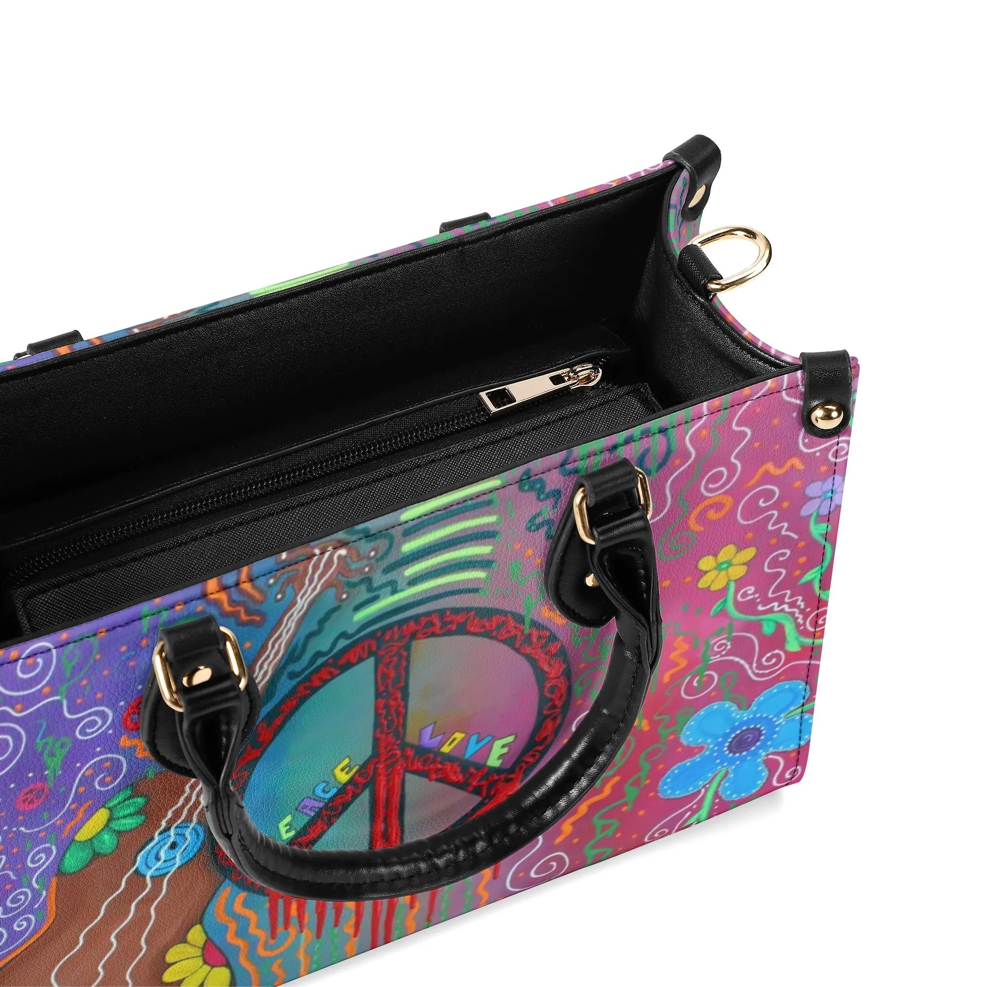 Colorful Peace and Love Graffiti Art Hippie Leather Bag Gift for Women _8_ bViuD