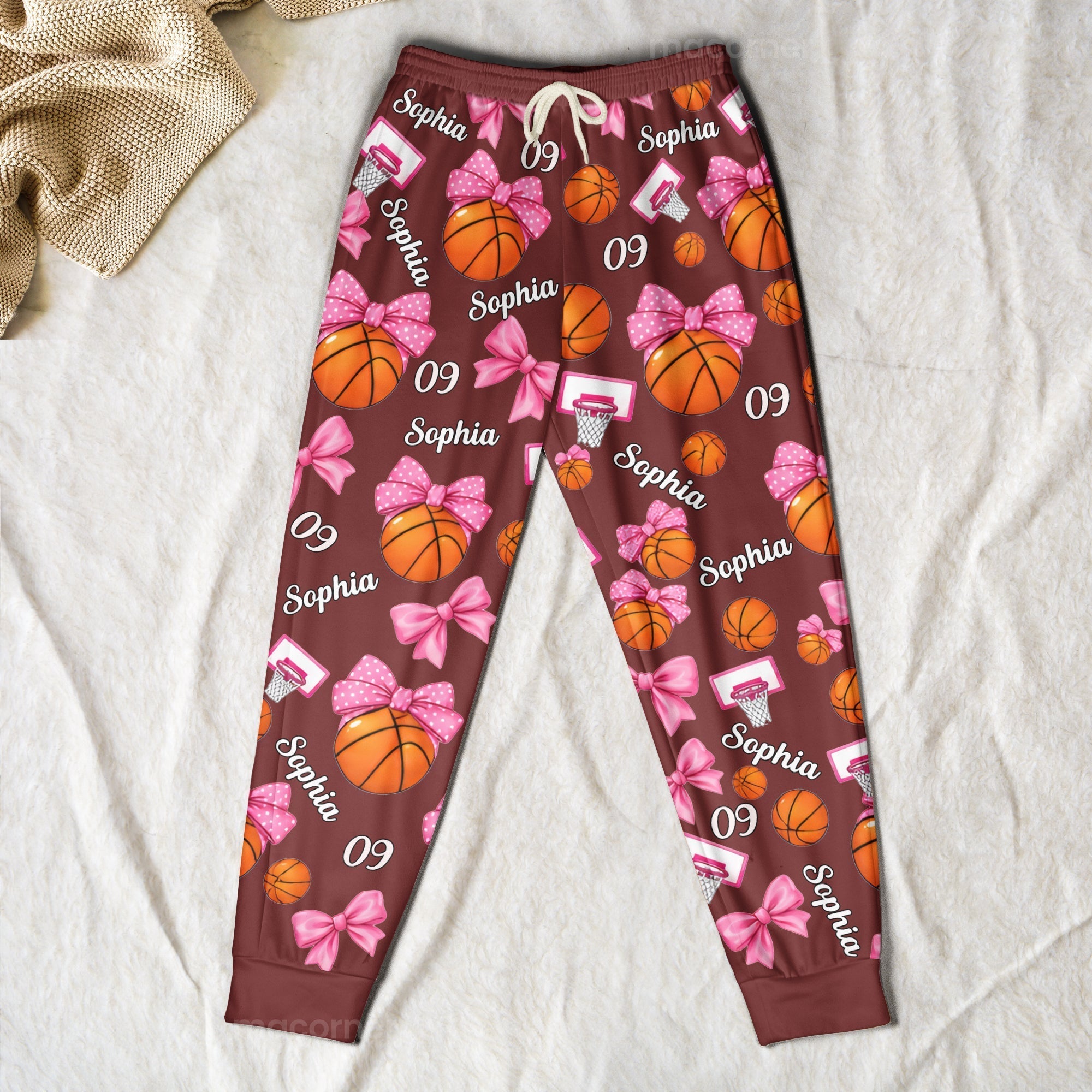 Coquette Bow Basketball Custom Name_ Number Gift For Basketball Player_ Basketball Team Personalized Lounge Pants_3