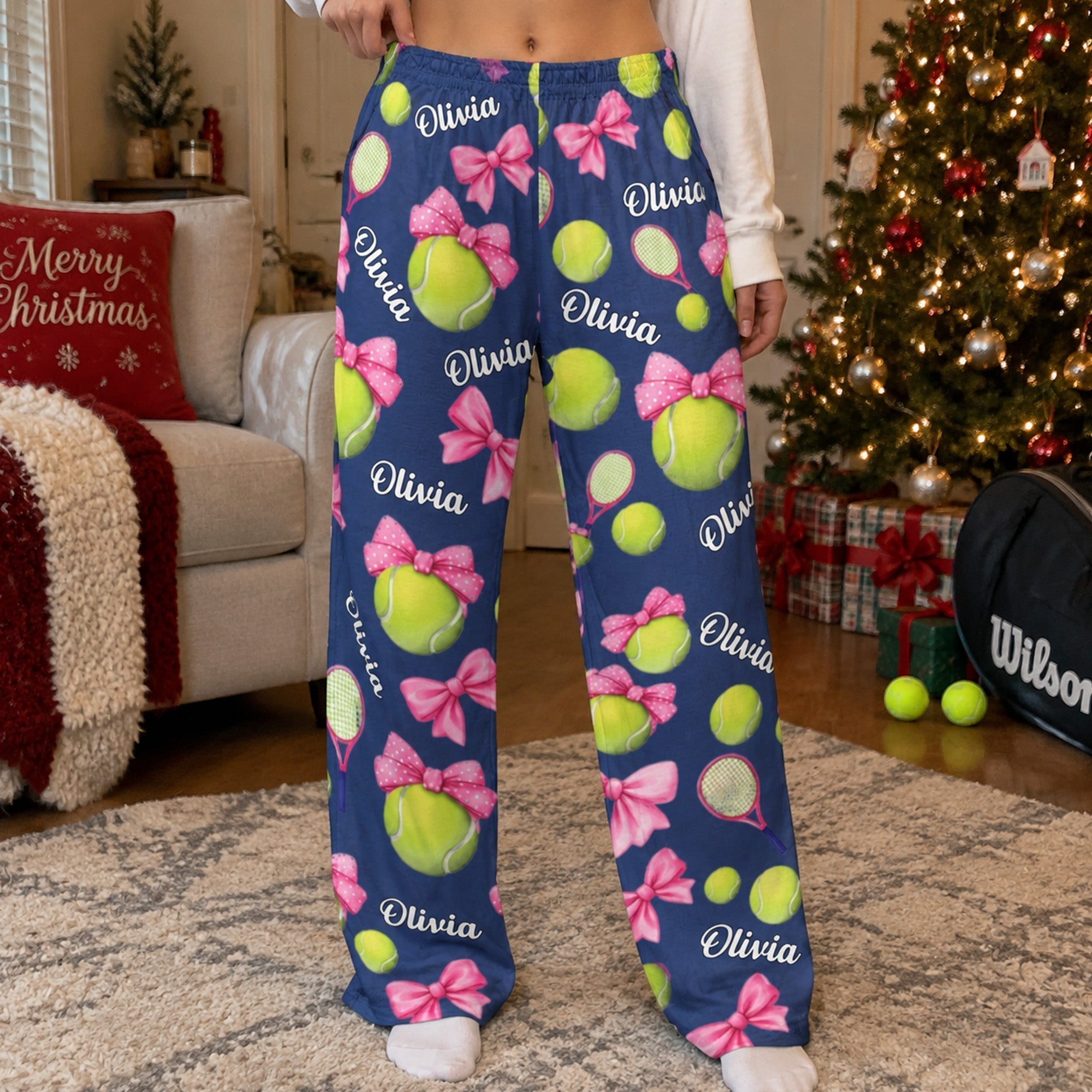 Coquette Bow Tennis Custom Name_ Gift For Tennis Player_ Tennis Team Personalized Lounge Pants_1
