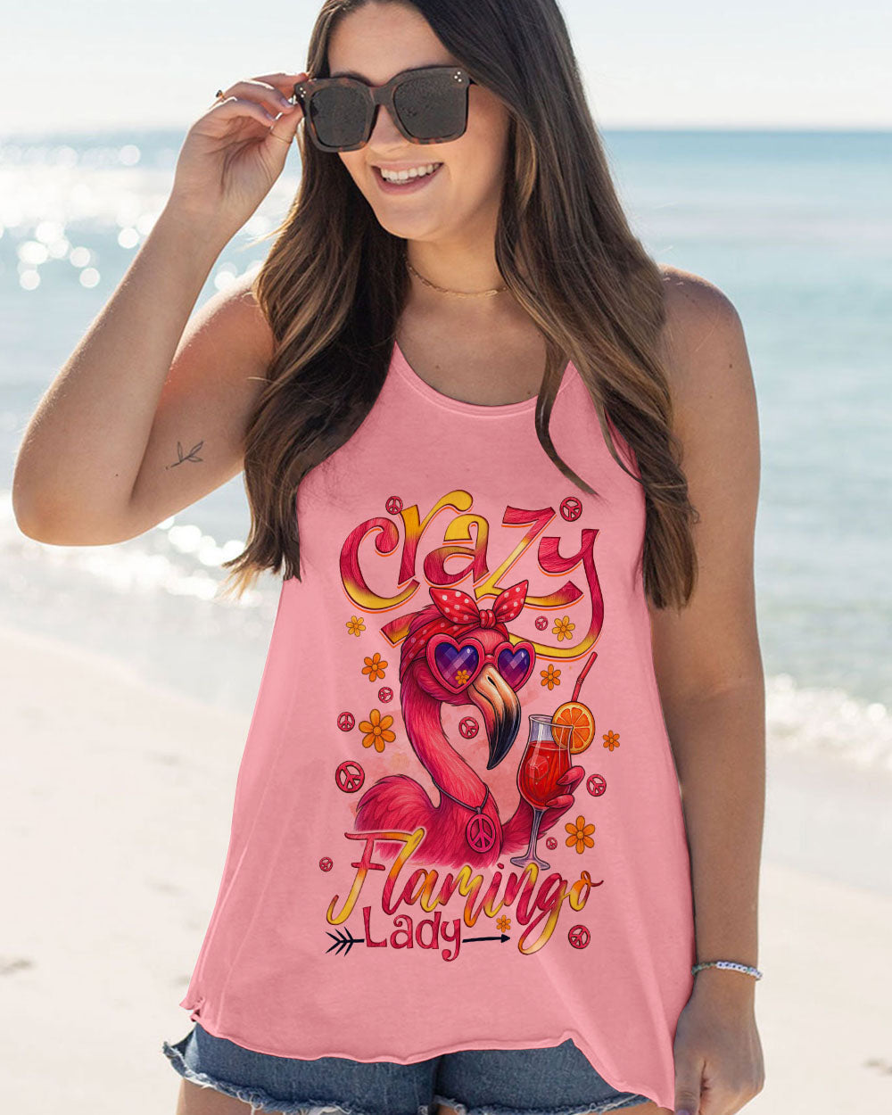 Crazy Flamingo Lady Fun Pink Peace Vibes Design for Women AOP Shirts _11_ upvFJ