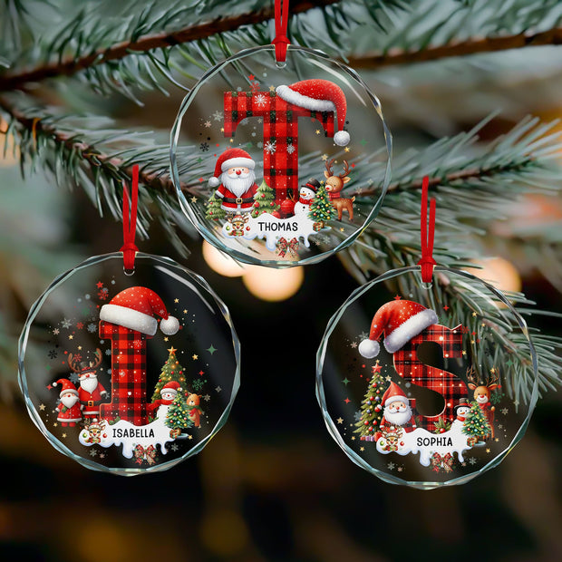 Custom Alphabet Christmas- Personalized Round Glass Ornament - Chrismas Gift For Family PC02