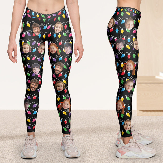 Silly Christmas Leds Custom Face Gift For Her - Personalized Leggings
