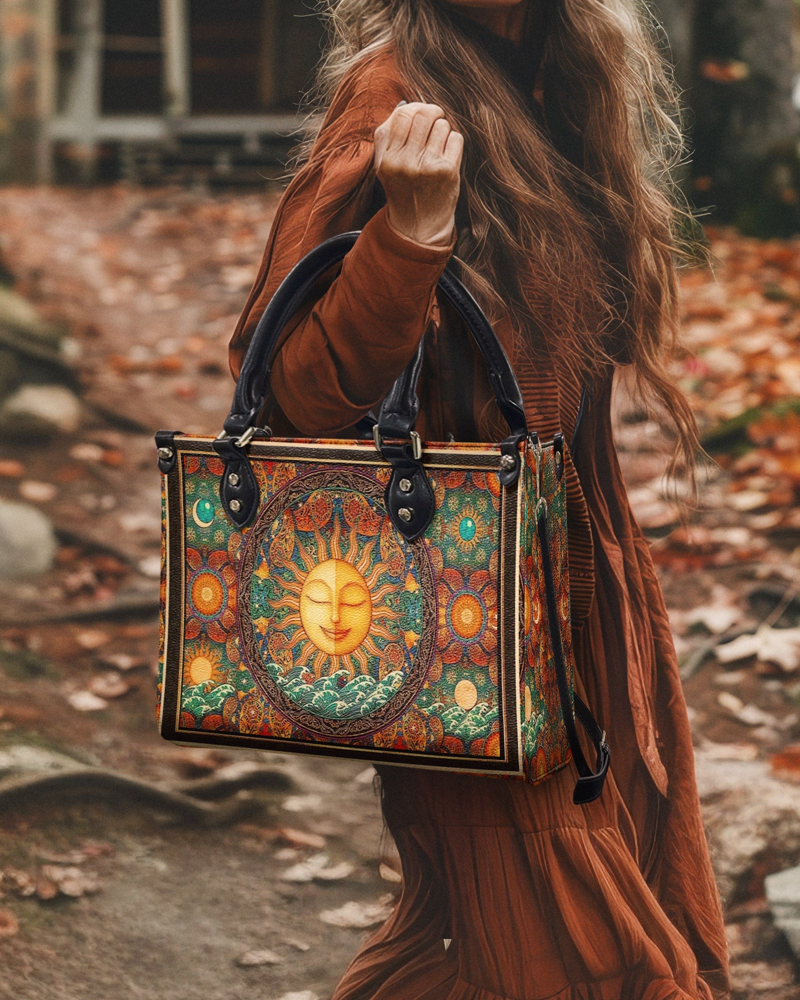 Custom Name Boho Celestial Sun and Moon Personalized Leather Bag Gift for Women _10_ dOlTK