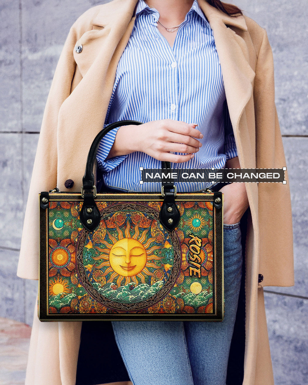 Custom Name Boho Celestial Sun and Moon Personalized Leather Bag Gift for Women _1_ QDJTH