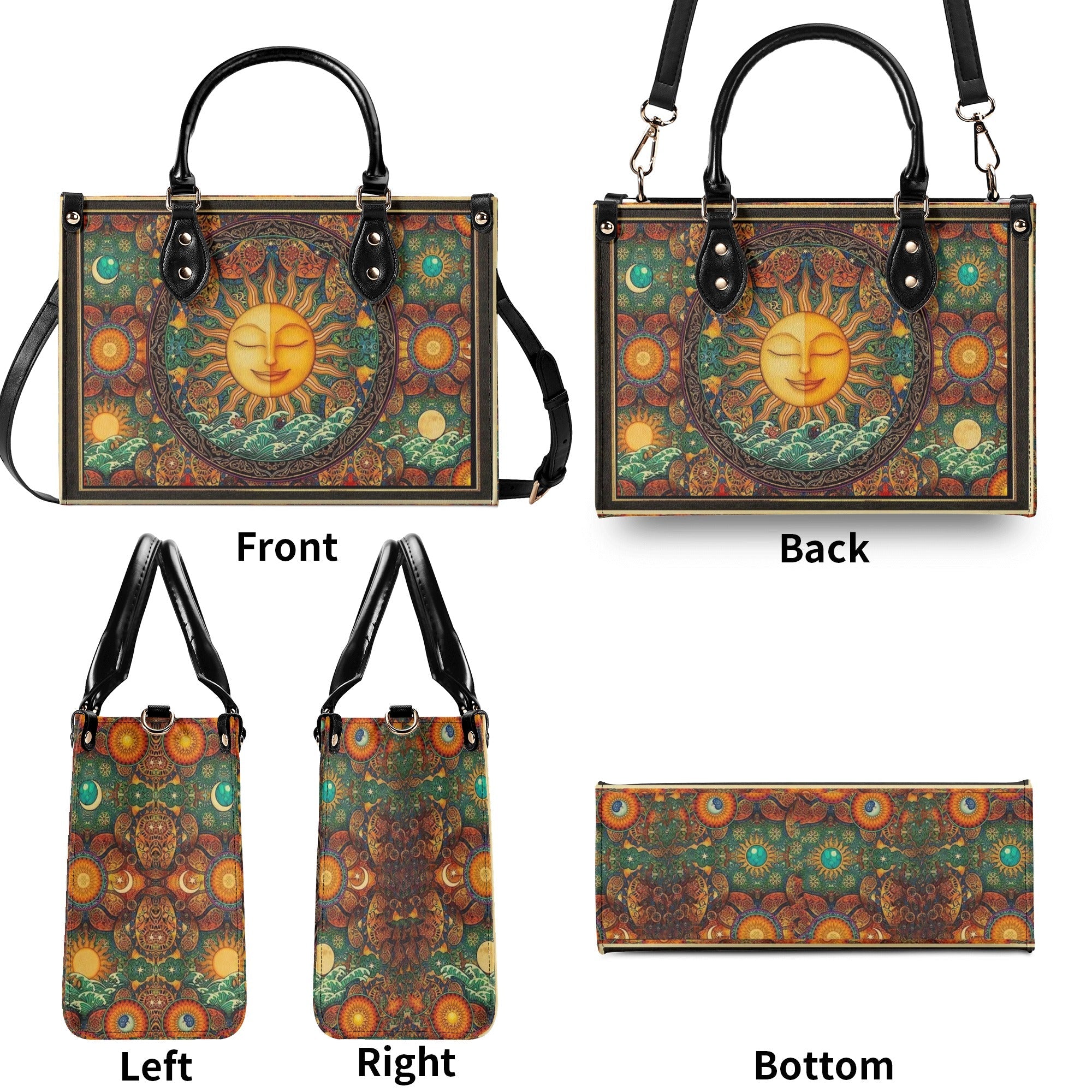 Custom Name Boho Celestial Sun and Moon Personalized Leather Bag Gift for Women _4_ fkEhn