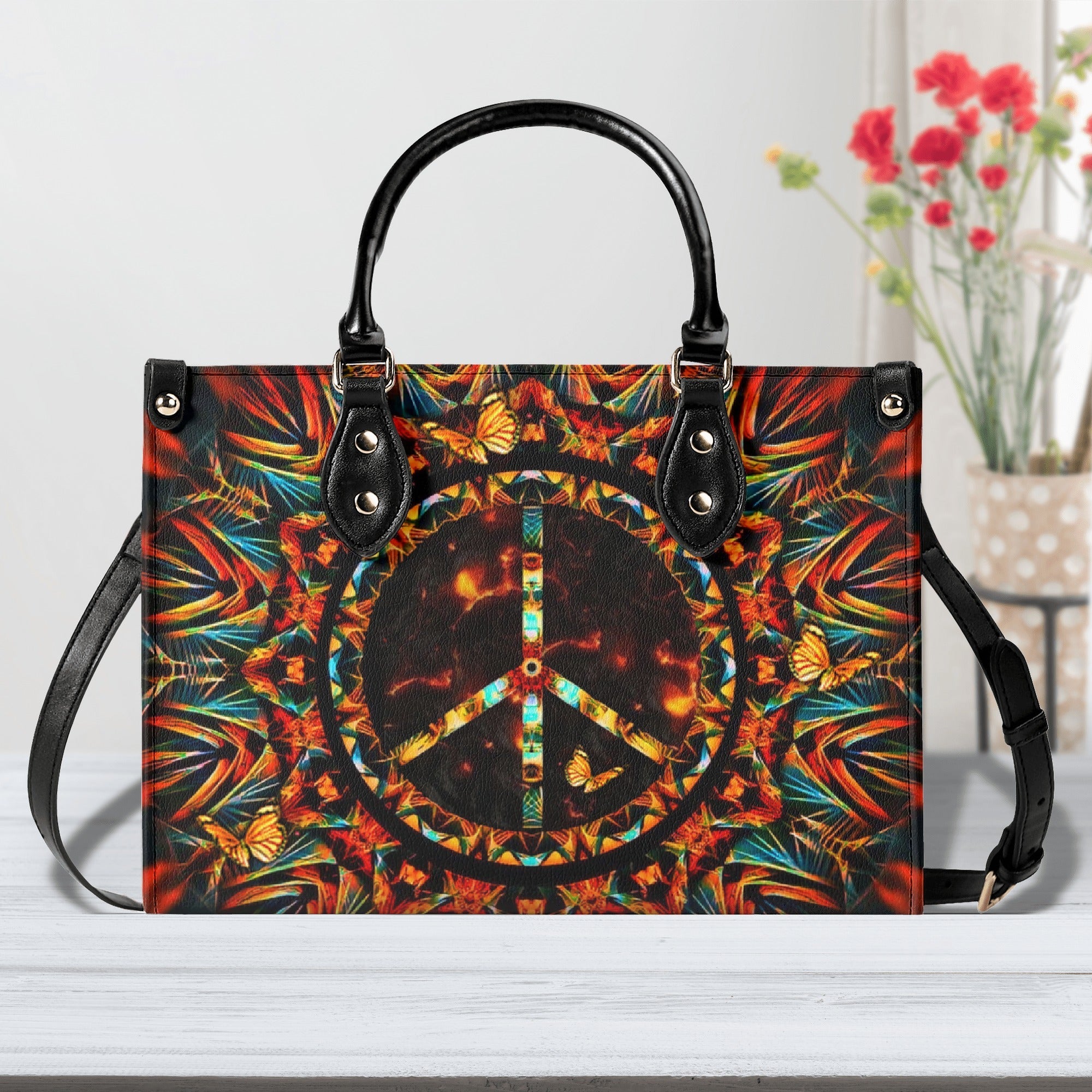 Custom Name Boho Peace Sign Personalized Leather Bag Gift for Women _10_ HgvU3