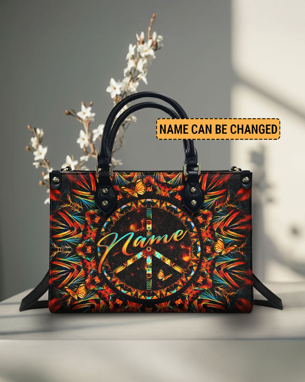 Custom Name Boho Peace Sign - Personalized Leather Bag - Gift for Women  (1)