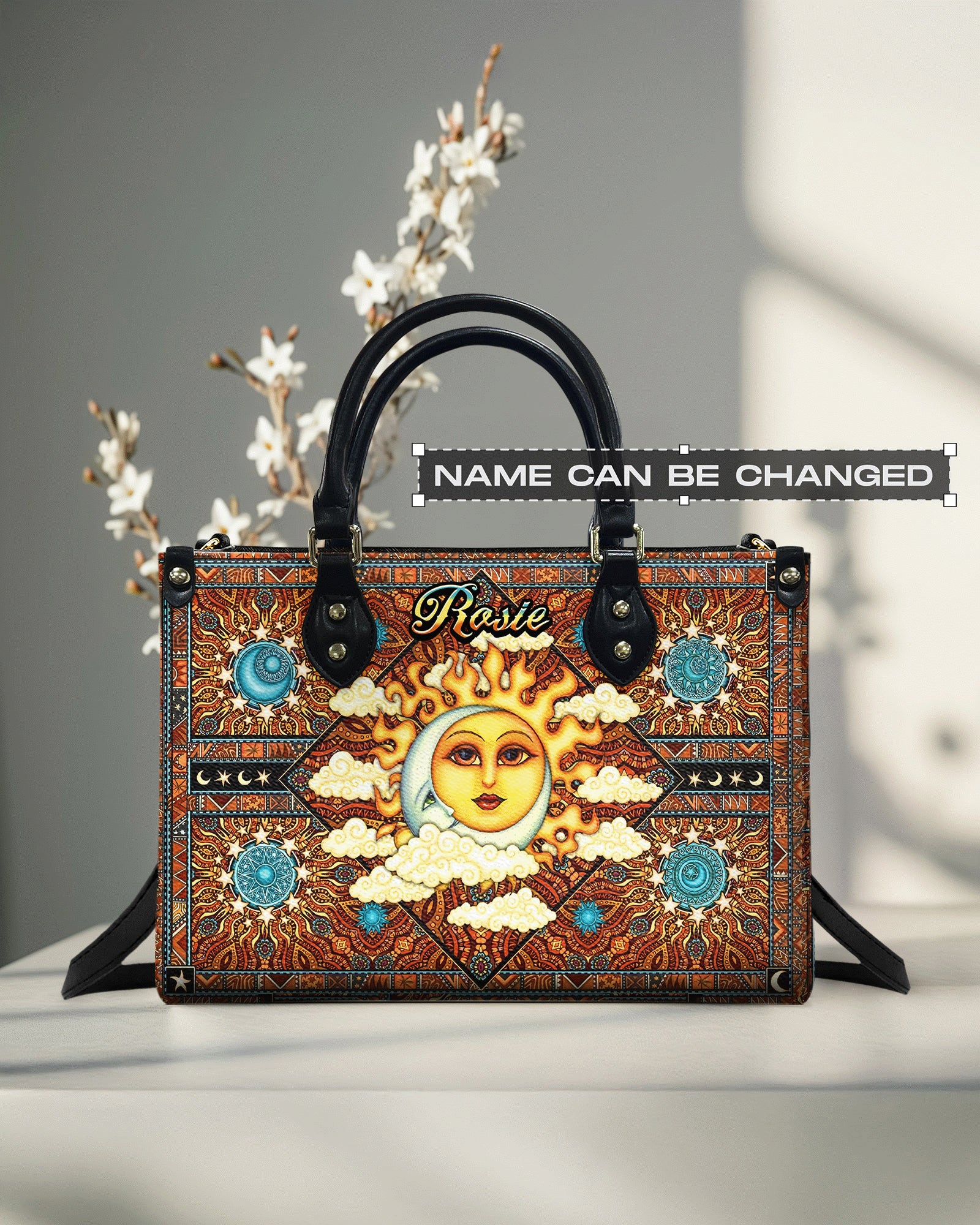 Custom Name Celestial Sun and Moon Astrology Personalized Leather Bag Gift for Women _1_ 8Kelg