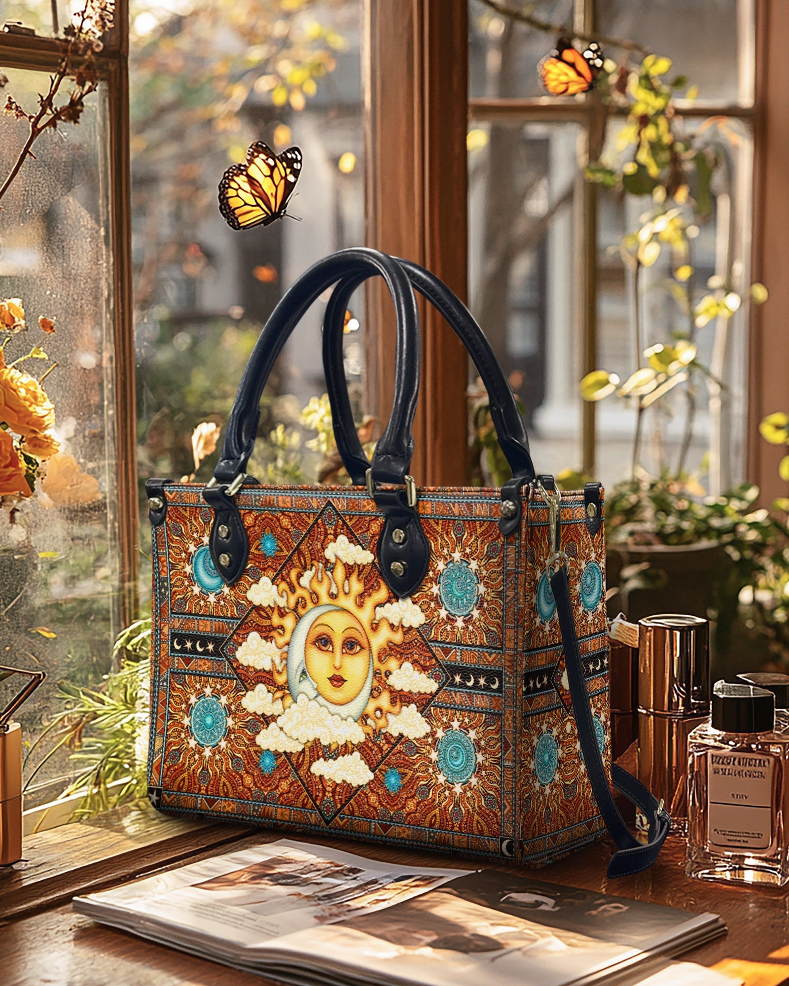 Custom Name Celestial Sun and Moon Astrology Personalized Leather Bag Gift for Women _2_ IqKtU
