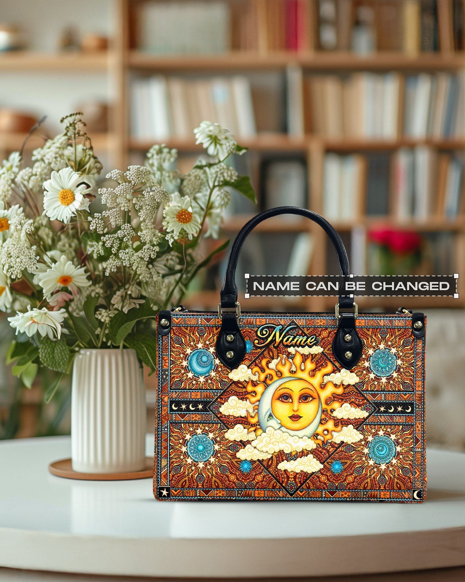 Custom Name Celestial Sun and Moon Astrology Personalized Leather Bag Gift for Women _3_ X6gPe