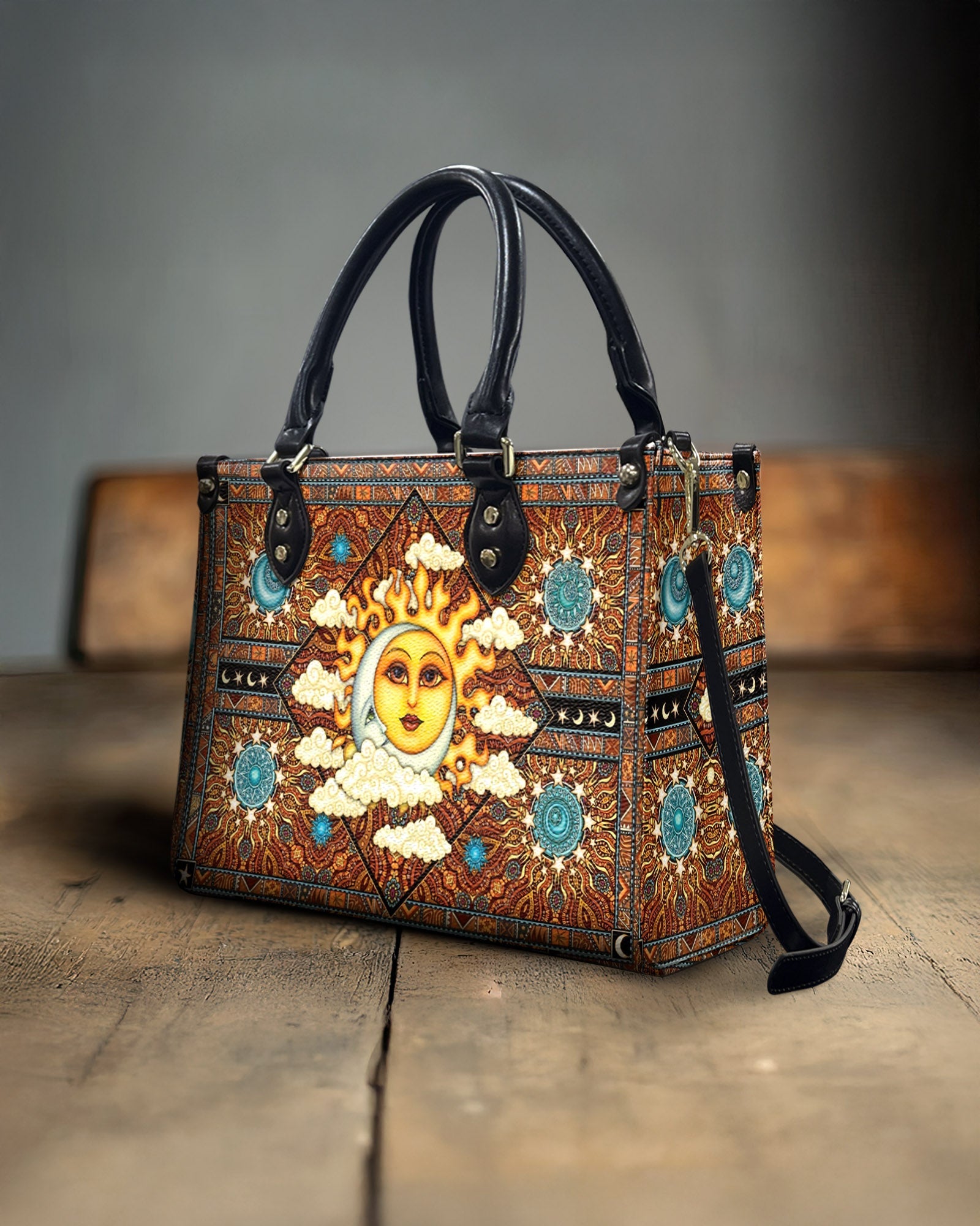 Custom Name Celestial Sun and Moon Astrology Personalized Leather Bag Gift for Women _6_ jUYUB