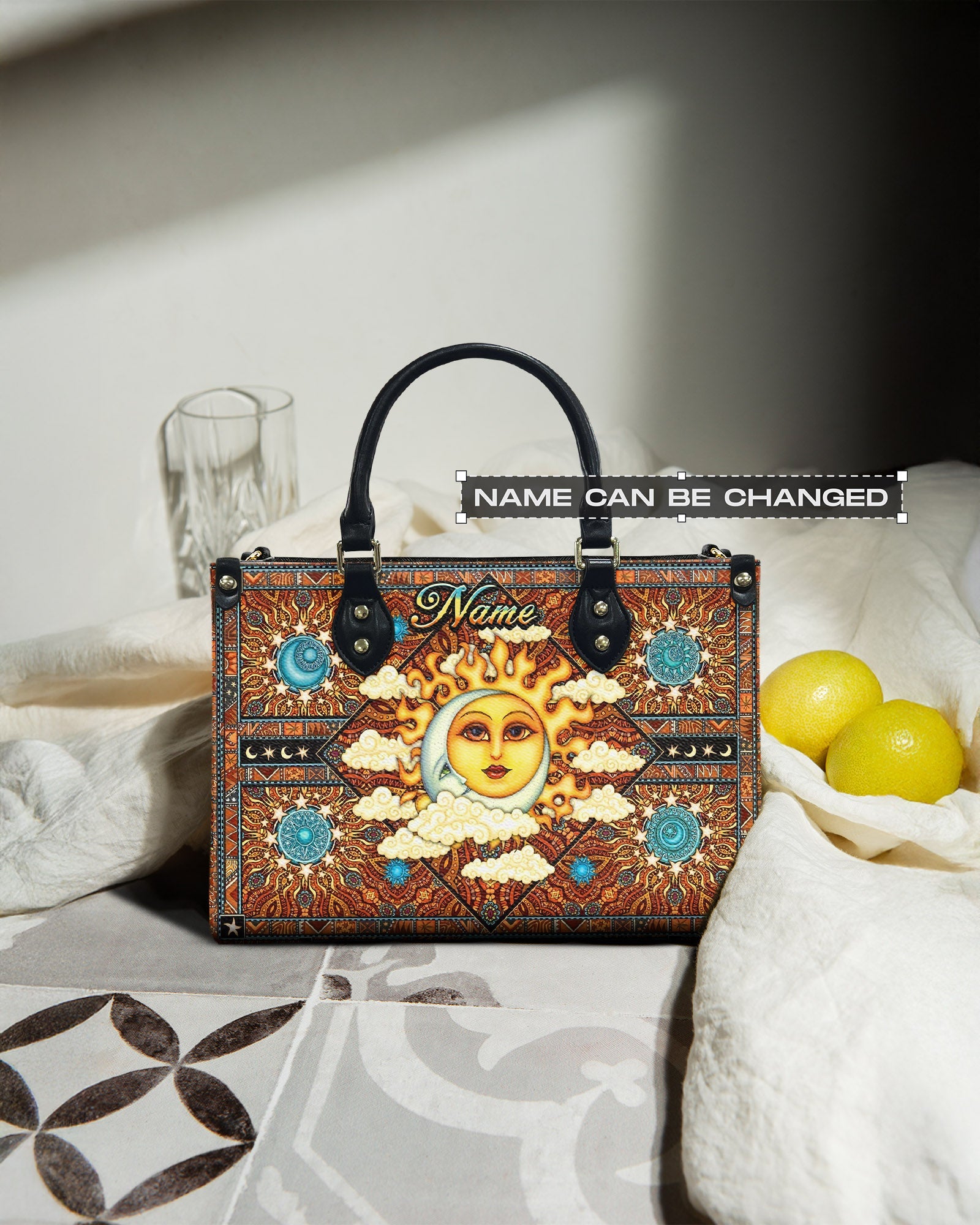 Custom Name Celestial Sun and Moon Astrology Personalized Leather Bag Gift for Women _7_ OT5e8