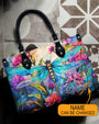 Custom Name Dragonfly and Wildflower Watercolor Floral Personalized Hippie Leather Bag _10_ 4iOAG