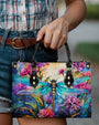 Custom Name Dragonfly and Wildflower Watercolor Floral Personalized Hippie Leather Bag _11_ E6V80