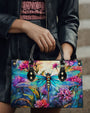 Custom Name Dragonfly and Wildflower Watercolor Floral Personalized Hippie Leather Bag _13_ ehxuC