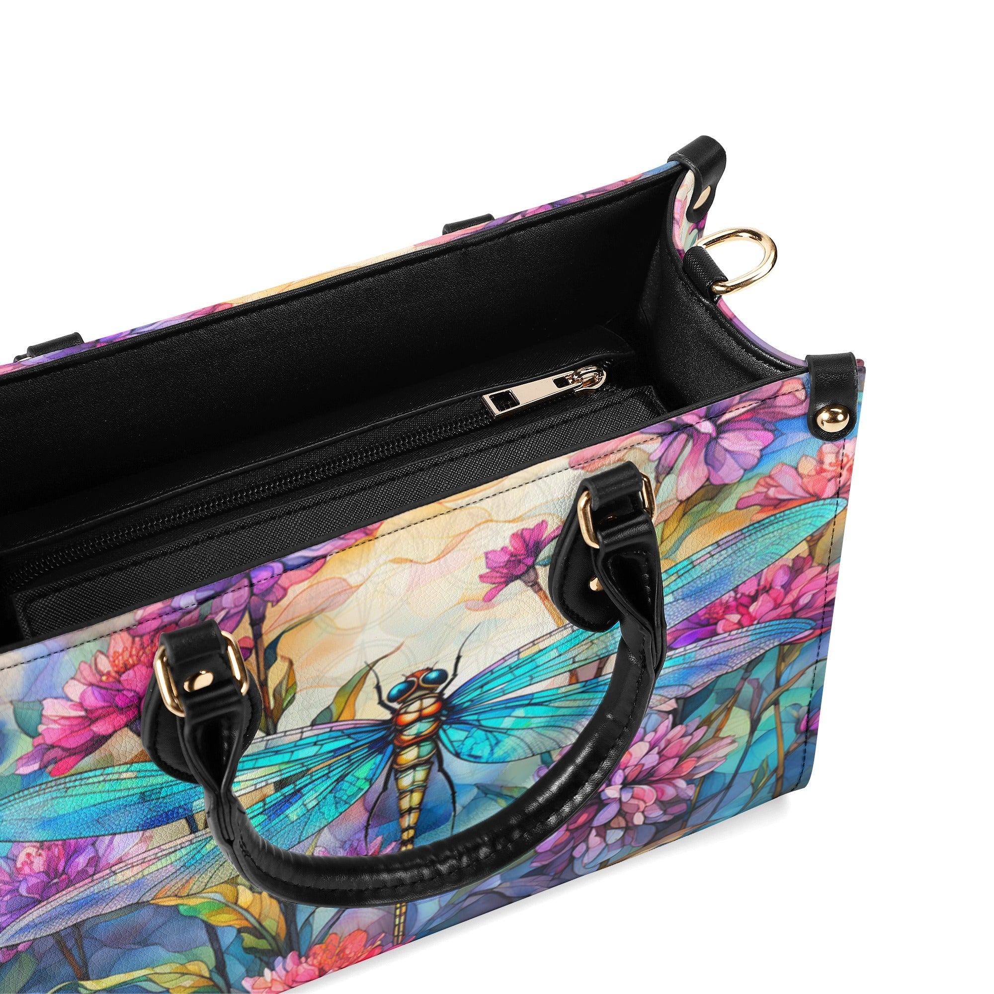 Custom Name Dragonfly and Wildflower Watercolor Floral Personalized Hippie Leather Bag _4_ L8jse