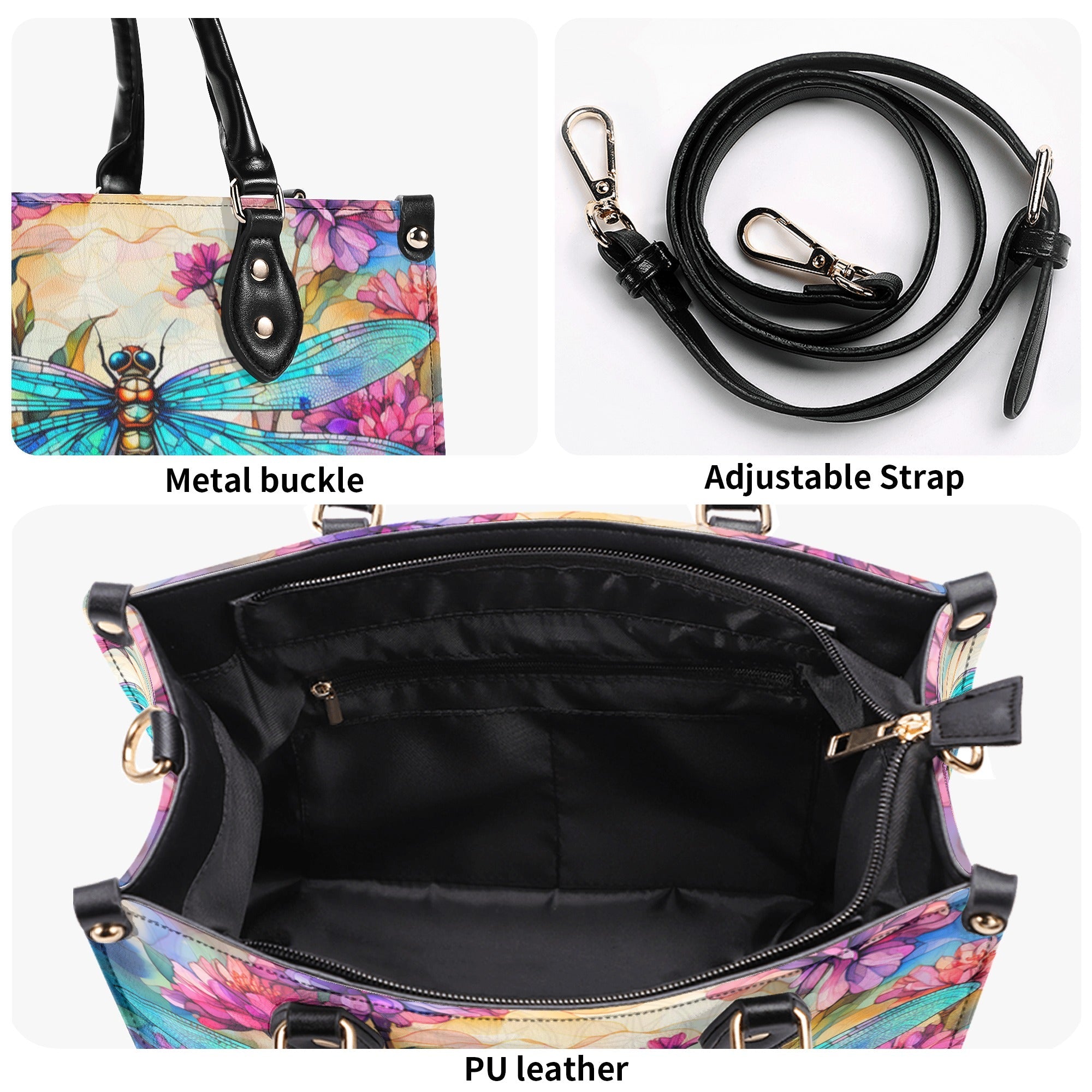Custom Name Dragonfly and Wildflower Watercolor Floral Personalized Hippie Leather Bag _5_ Bpj7a