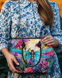 Custom Name Dragonfly and Wildflower Watercolor Floral Personalized Hippie Leather Bag _9_ IUO8T