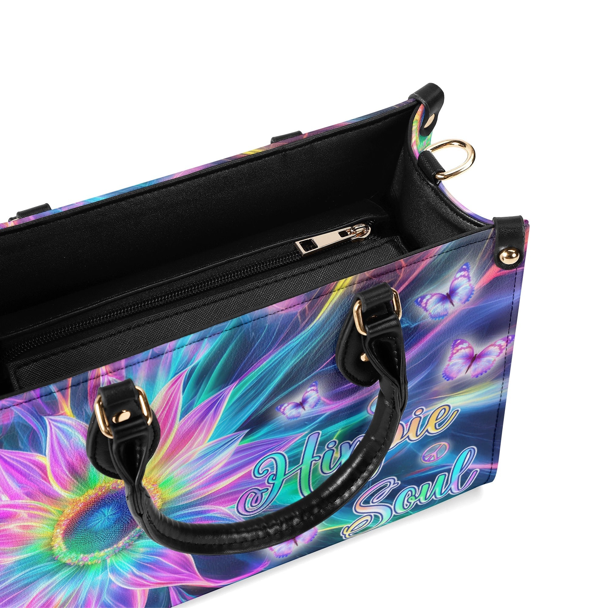 Custom Name Hippie Soul Psychedelic Butterfly and Sunflower Personalized Leather Bag _4_ MPsaD