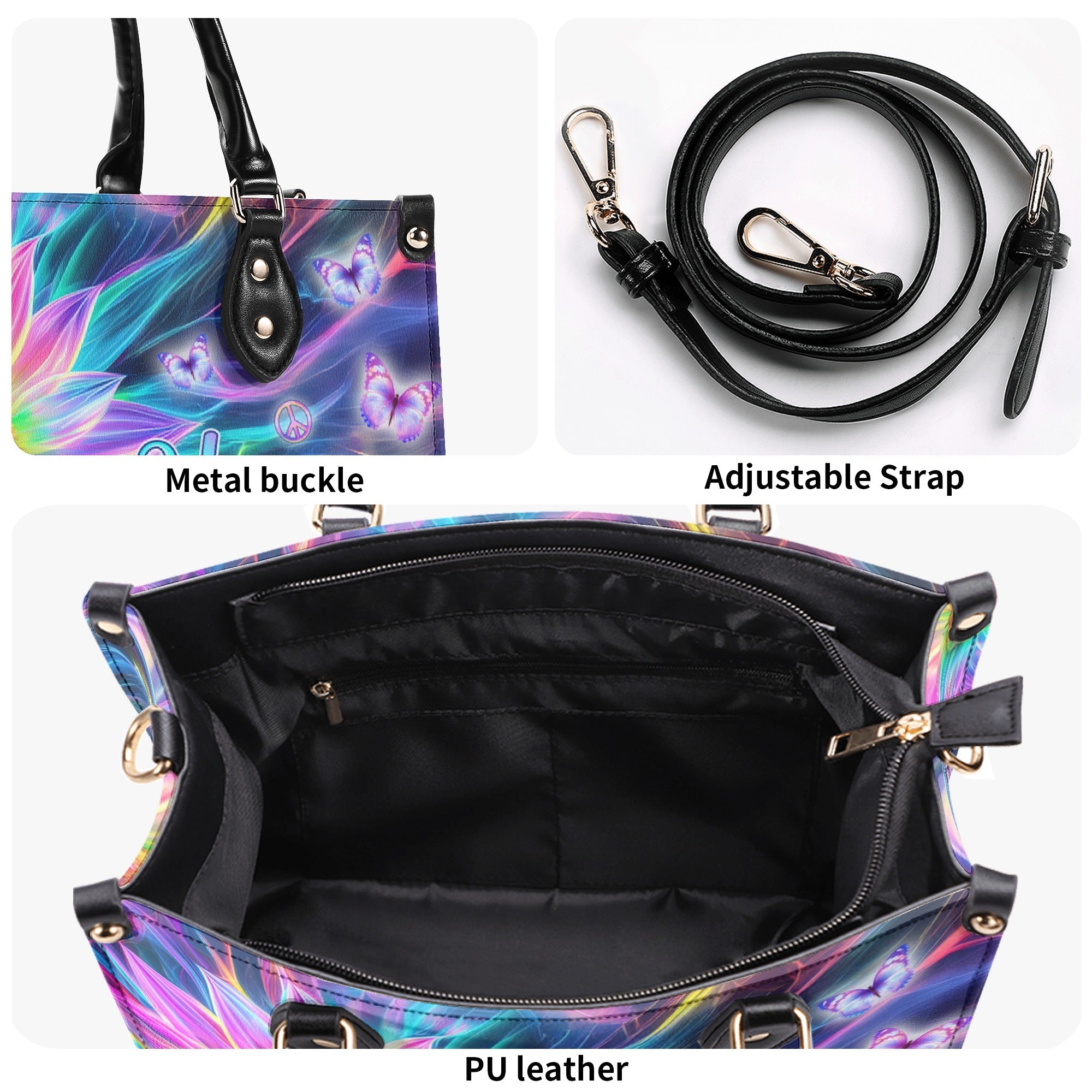 Custom Name Hippie Soul Psychedelic Butterfly and Sunflower Personalized Leather Bag _5_ DDZvY