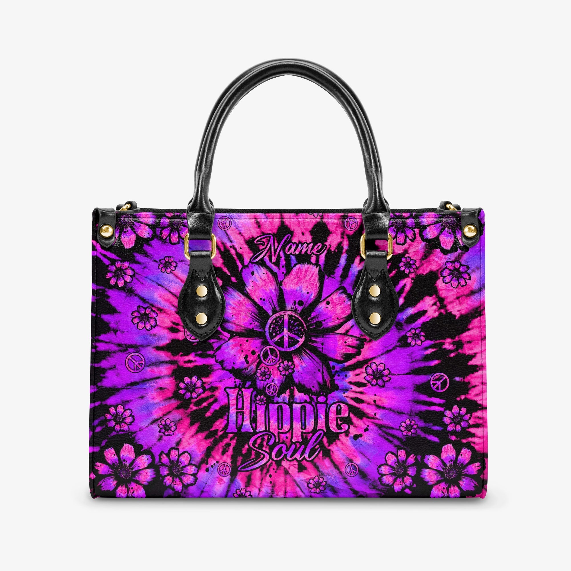 Custom Name Hippie Soul Purple Tie Dye Personalized Leather Bag Gift for Women _6_ QJzuz