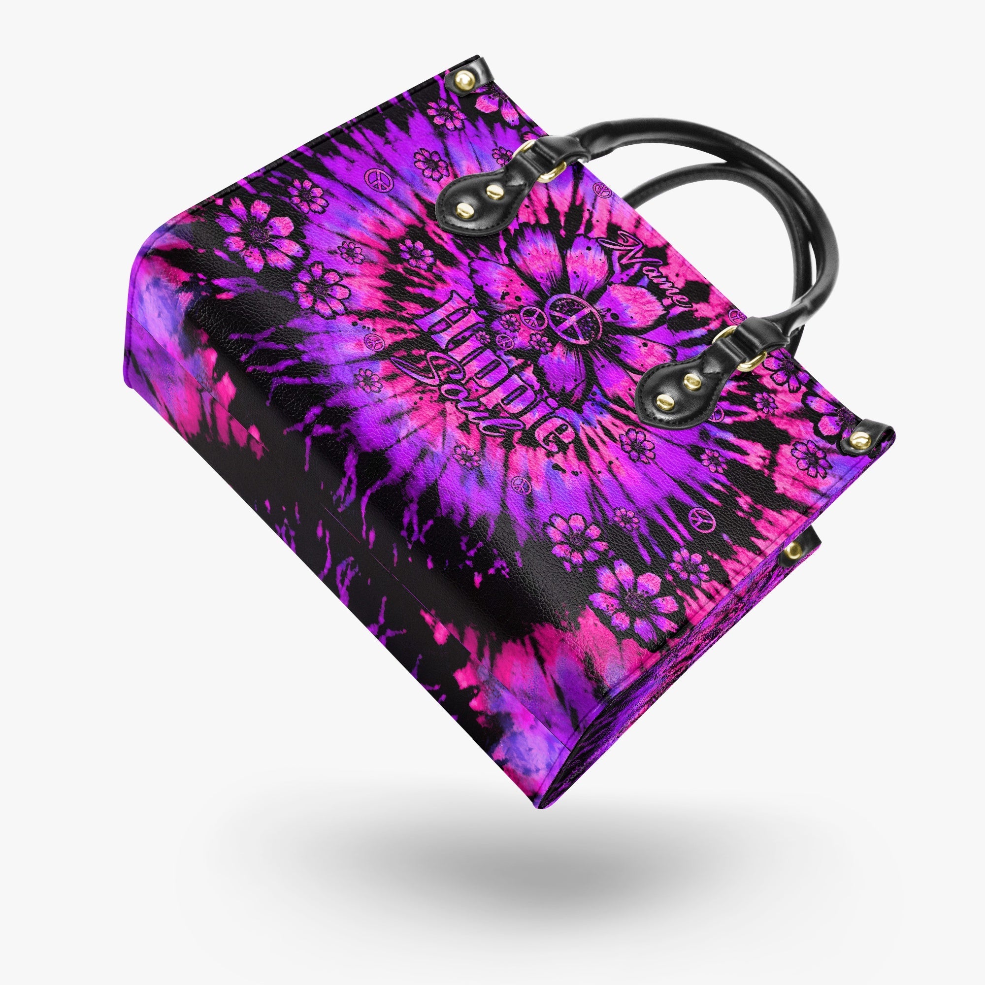 Custom Name Hippie Soul Purple Tie Dye Personalized Leather Bag Gift for Women _7_ 5p7dH