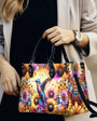 Custom Name Hummingbird Sunflower Colorful Hippie Design for Women Personalized Leather Bag _2_ J15N6