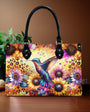 Custom Name Hummingbird Sunflower Colorful Hippie Design for Women Personalized Leather Bag _4_ 8HnF2
