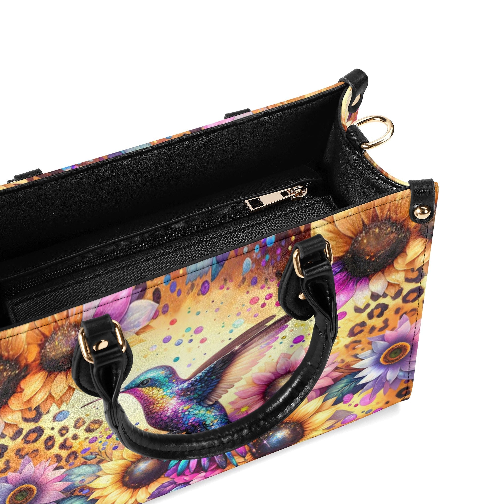 Custom Name Hummingbird Sunflower Colorful Hippie Design for Women Personalized Leather Bag _6_ eQOTB