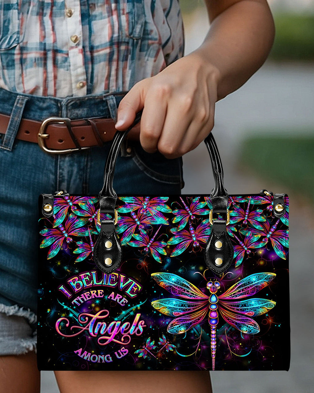 Custom Name I Believe There Are Angels Among Us Angel Dragonfly Personalized Leather Bag _1_ S9Nhq