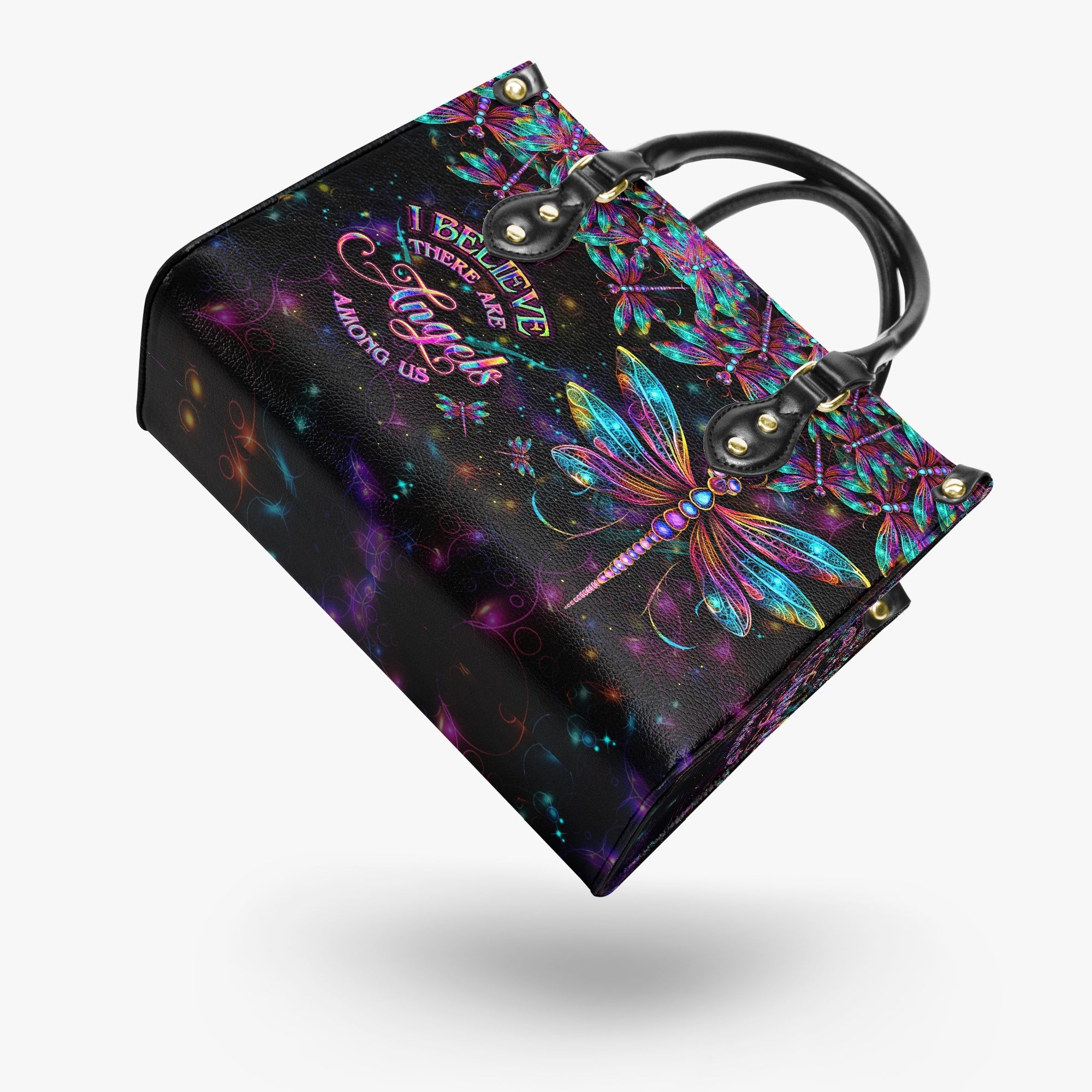 Custom Name I Believe There Are Angels Among Us Angel Dragonfly Personalized Leather Bag _5_ NtIWZ