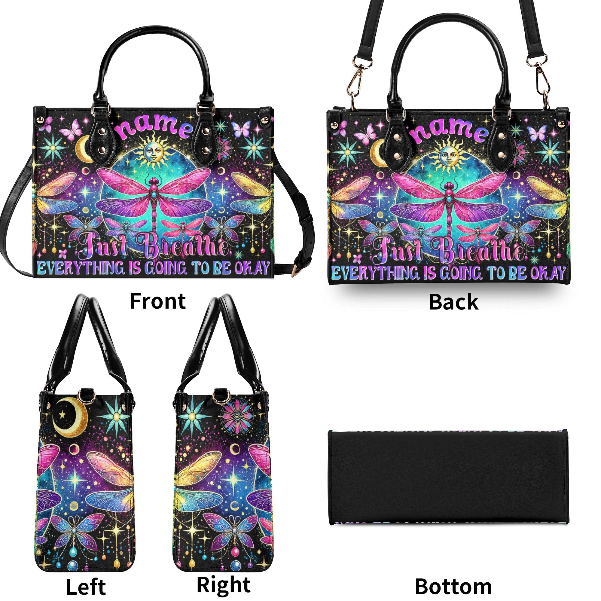 Custom Name Just Breathe Everything Is Going to Be Okay Personalized Leather Bag _12_ pQVxZ