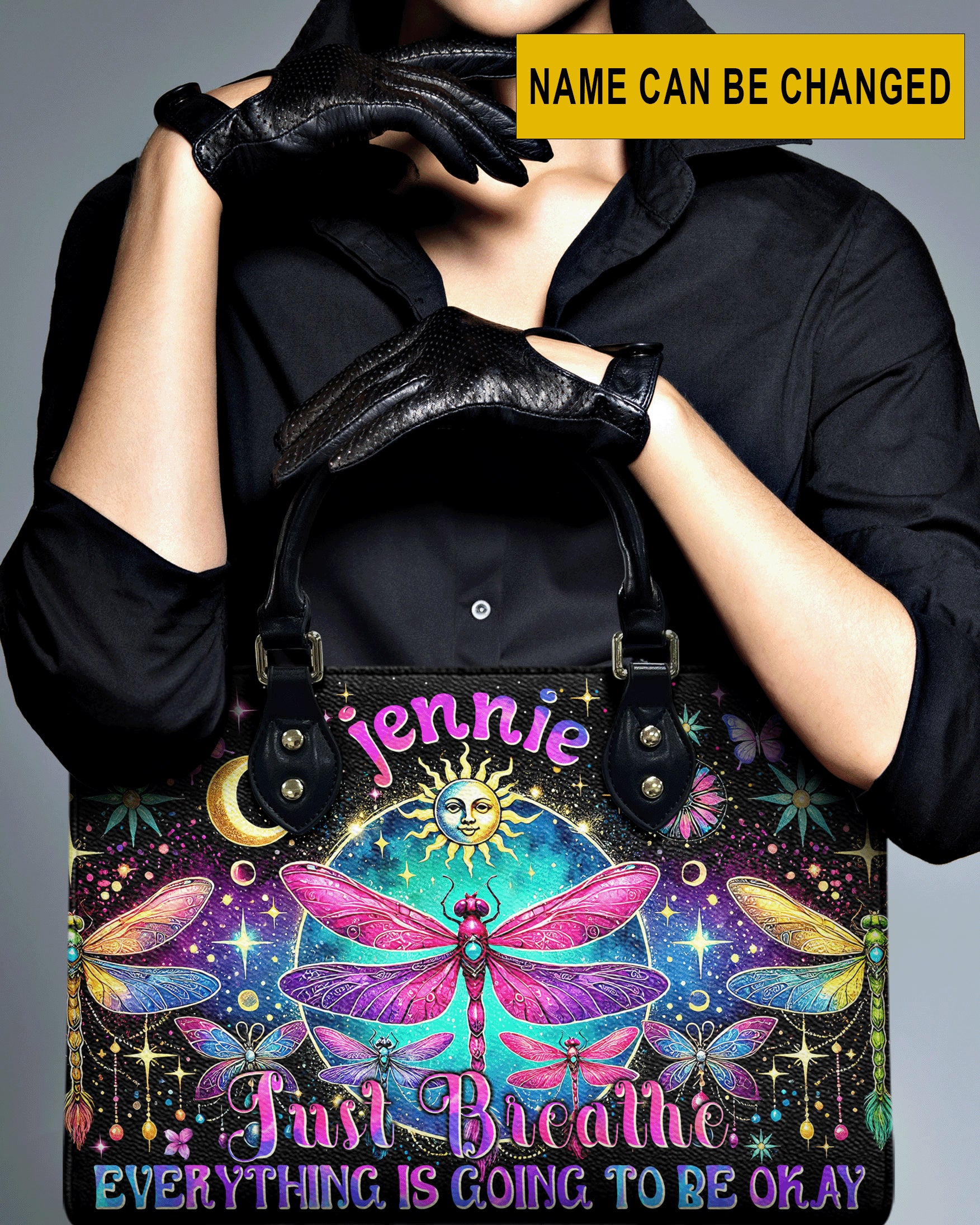 Custom Name Just Breathe Everything Is Going to Be Okay Personalized Leather Bag _1_ EC5s9