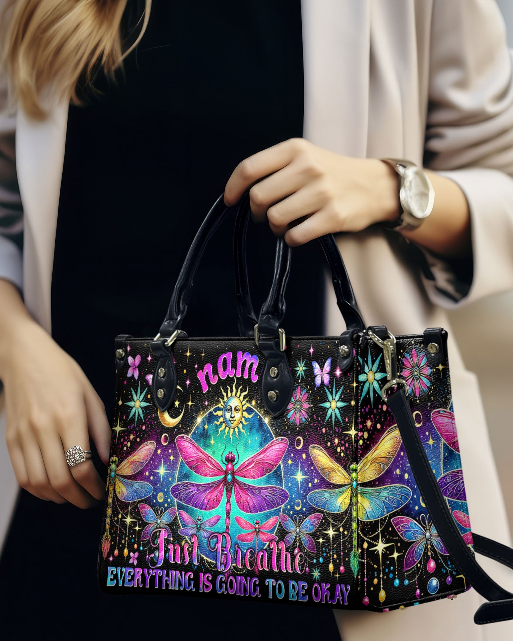 Custom Name Just Breathe Everything Is Going to Be Okay Personalized Leather Bag _3_ AZvCN