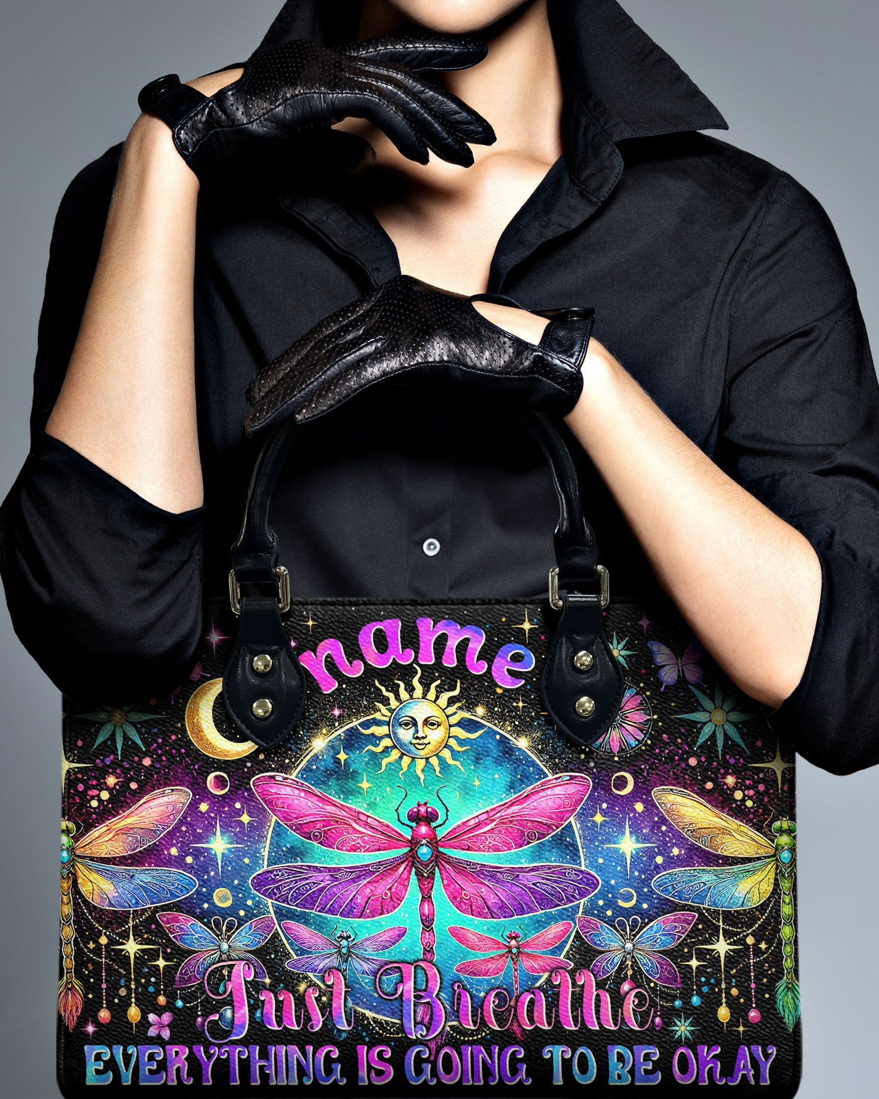 Custom Name Just Breathe Everything Is Going to Be Okay Personalized Leather Bag _4_ sOtZJ