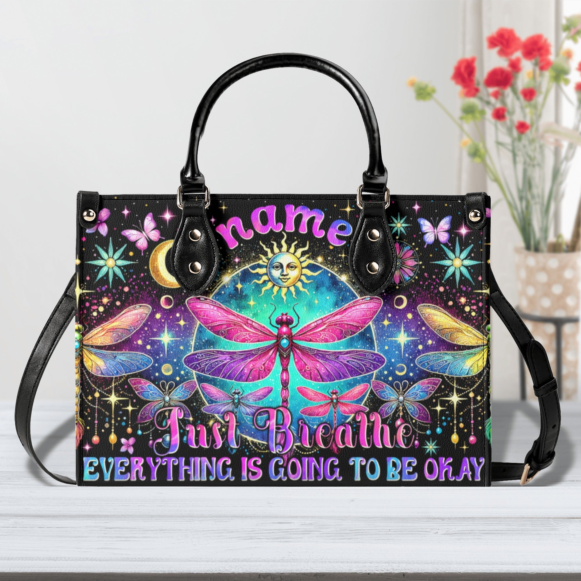 Custom Name Just Breathe Everything Is Going to Be Okay Personalized Leather Bag _5_ TRQD1