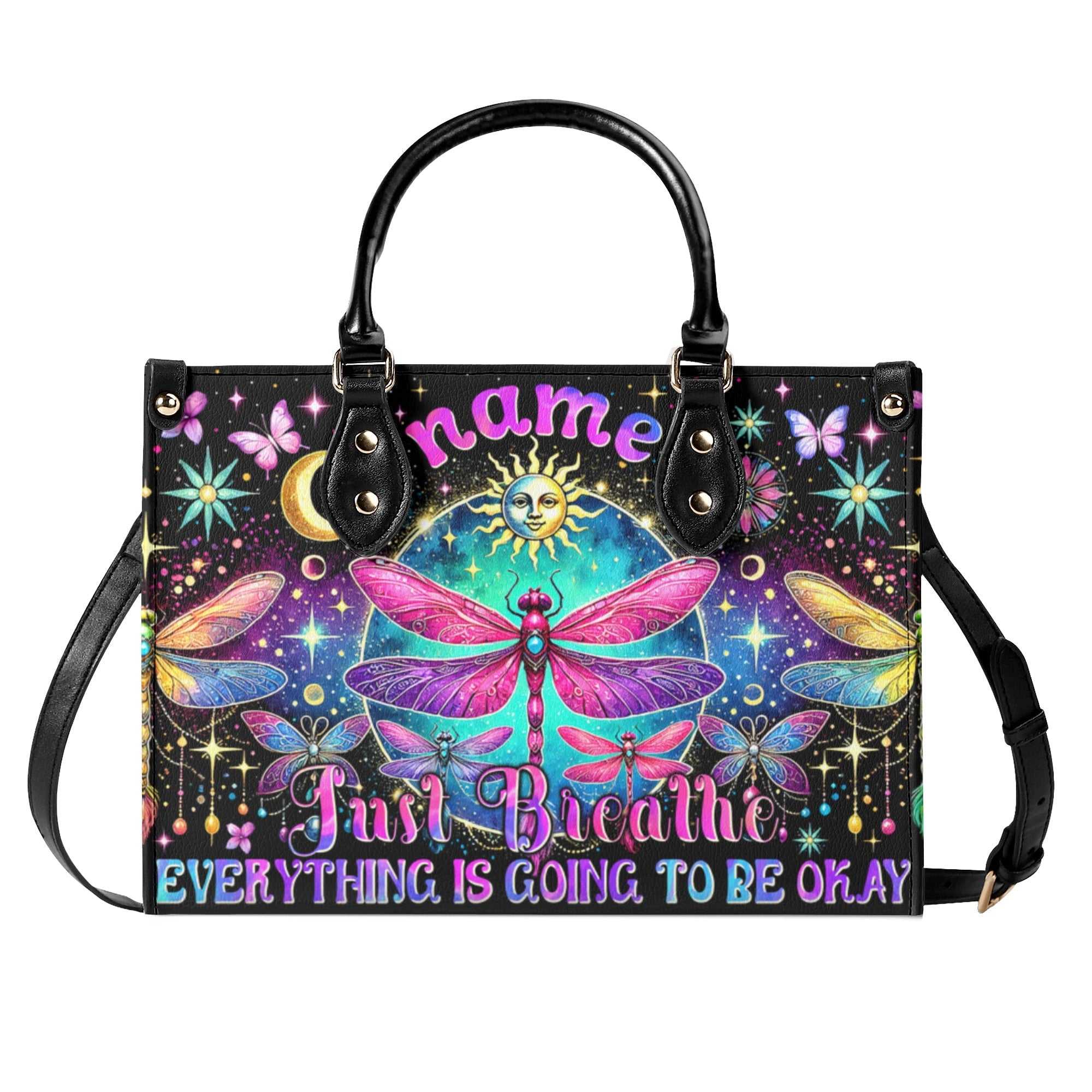 Custom Name Just Breathe Everything Is Going to Be Okay Personalized Leather Bag _6_ lqvMa